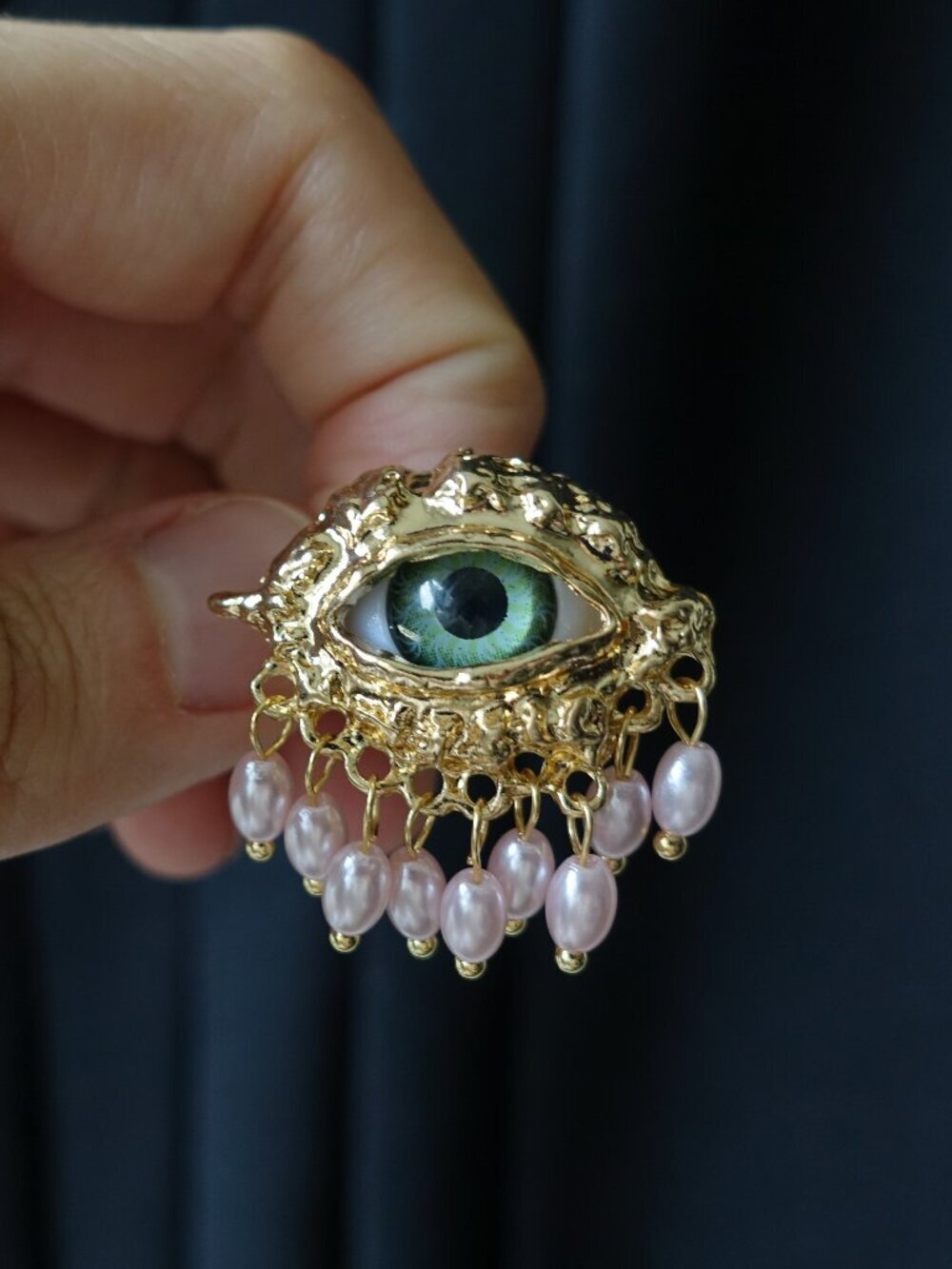 🆕️ Schiaparelli Inspired Style Gold Eye Ring with Pearls NWOT - Picture 7 of 15